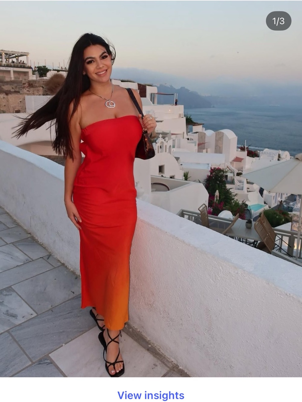 Strapless Red to Orange Ombre Midi Dress